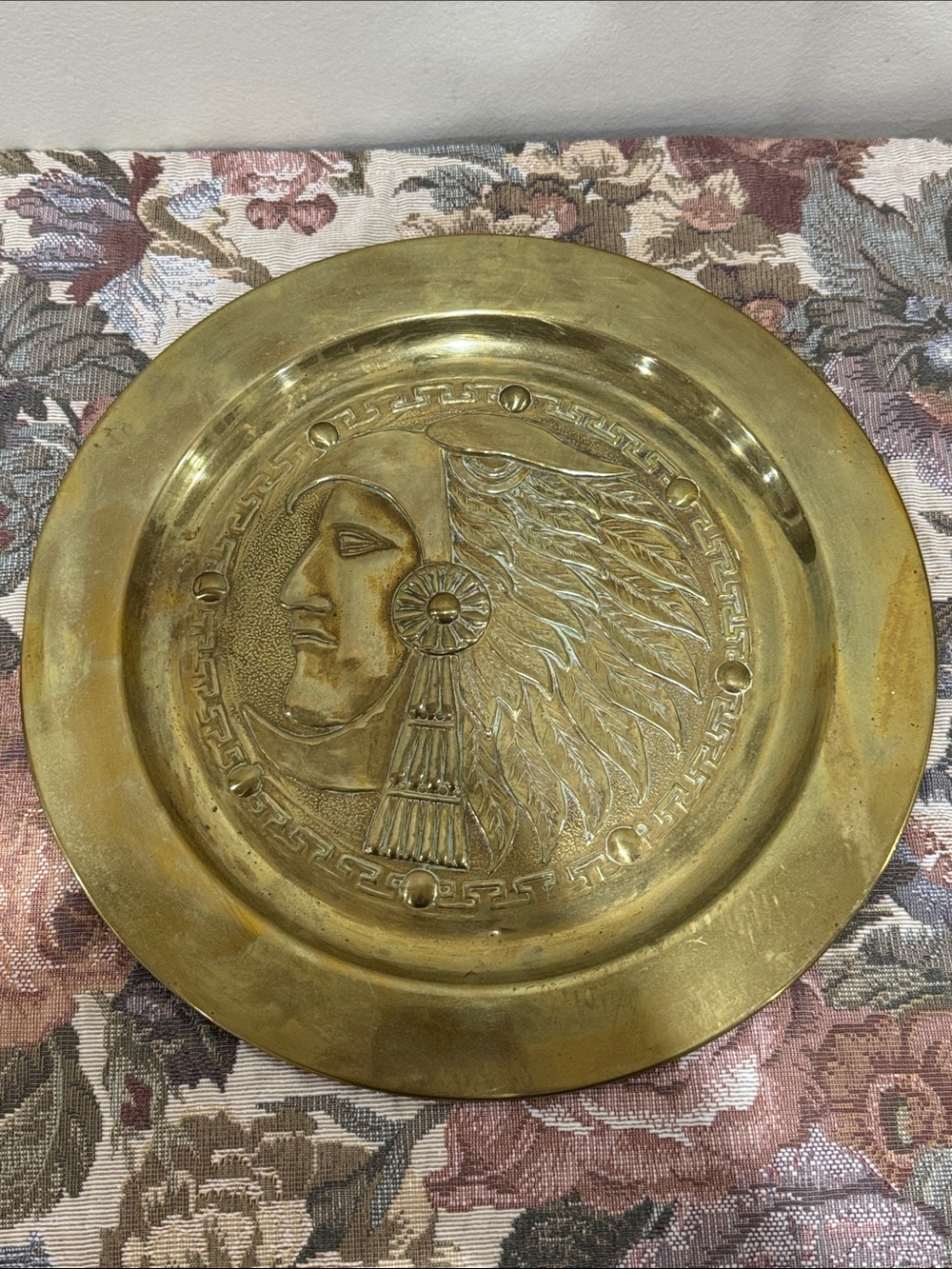 Vintage-Style Brass Native American Wall Plaque – 11 Inch